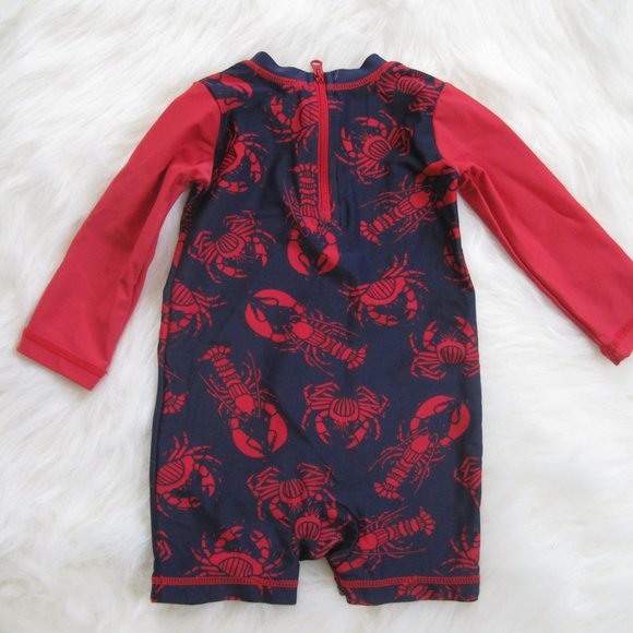Hatley Baby Rash Guard Wet Swimsuit Size 6-9M Blue Red Crabs Lobsters EUC Unisex - Picture 2 of 6